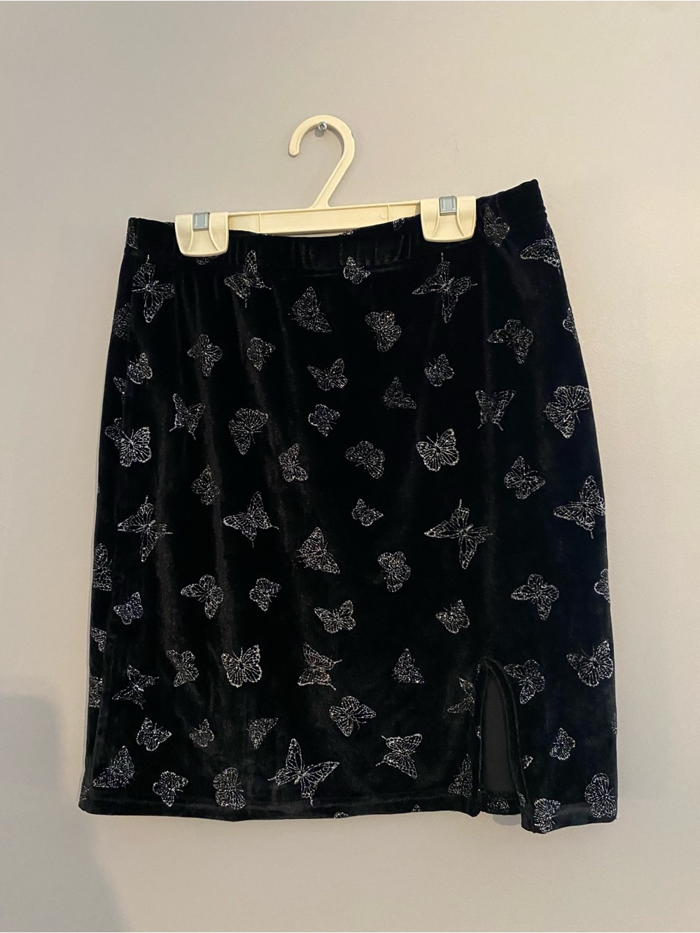 Zaful Black Satin Sparkle Butterfly Print Mini Skirt
